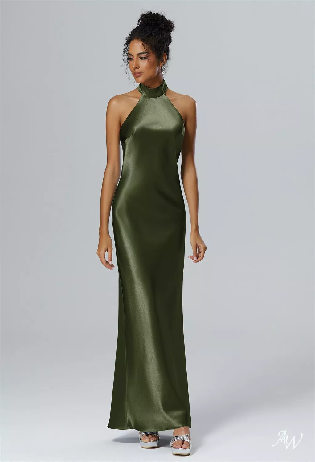 AW Mugwort Crystal Satin Green Olive Bridesmaid Dresses | AW.Bridal